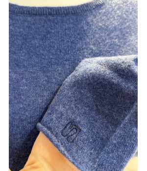 Cashmere rund-hals Blå melange